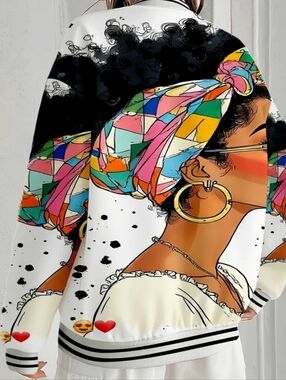 Curly Afro African Hair Colorful Oversized Bomber Jacket Medium L XL 2XL